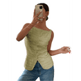 thumbnail image 3 of Womens Vest Top Trendy Button Up Tank Tops Asymmetrical Y2k Going Out Top Light Green S, 3 of 9