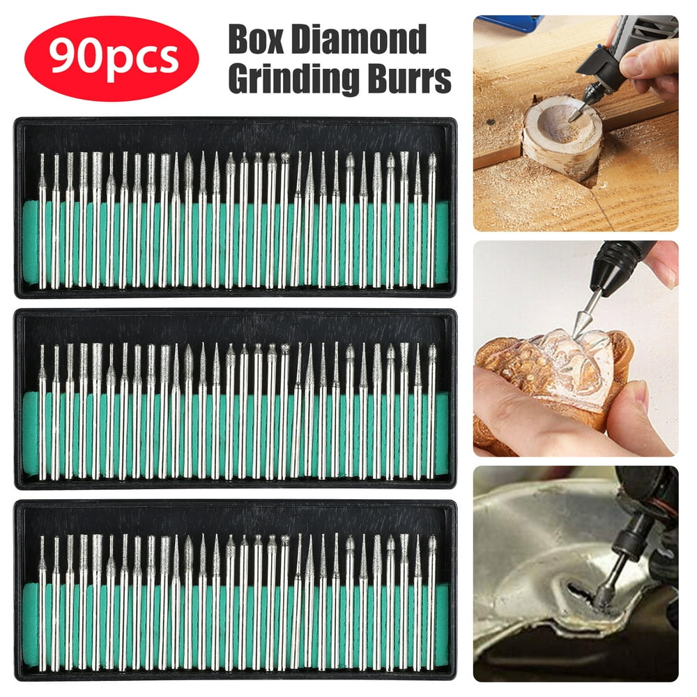 TSV 90Pcs Diamond Burr Bits Drill Kit, 1/8 inch Shank Diamond Coated