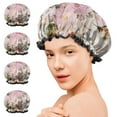 thumbnail image 7 of Shower Caps,Pioneer Flower Floral Print Pattern Waterproof Shower Cap for Women 4 Pieces,Double Reusable Hair Cover for Shower PEVA Elastic Stretch Hem, 7 of 7