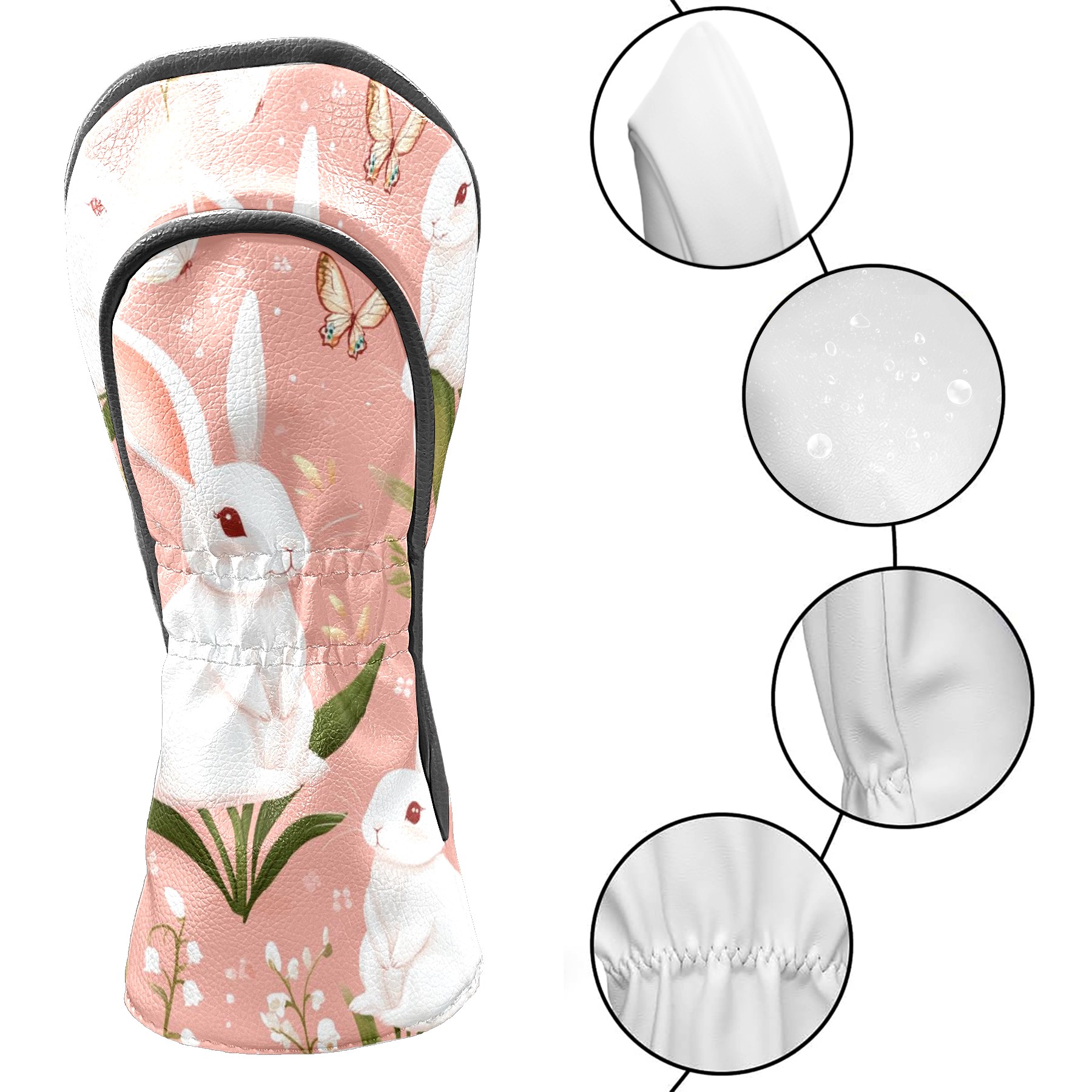 Golf Head Covers Funny Rabbit Design for Driver, Wood & Hybrid, Premium Waterproof PU Leather with Plush Lining, Cute Animal Golf Gifts