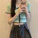 thumbnail image 5 of Blusa de manga corta de seda de hielo con botones decorativos y cuello vuelto, blusa de punto corta para verano, 5 of 8
