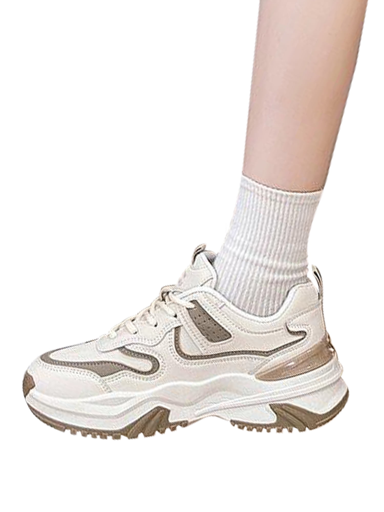 Lacyhop Women's Athletics Breathable Casual Sneakers Block Chunky Sneaker Khaki 4.5 - Walmart.com