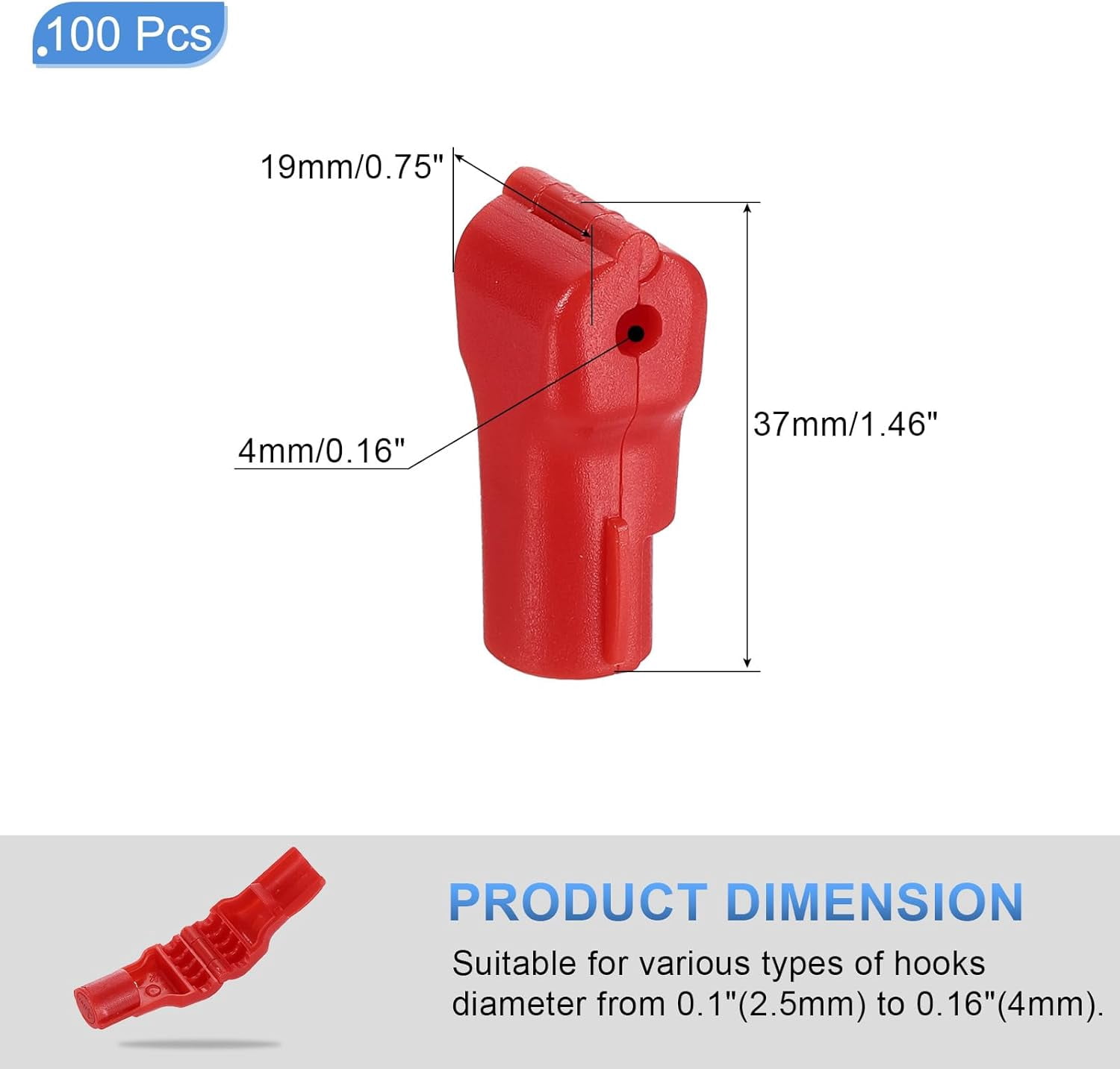 100pcs Peg Hook Locks Stop Locks, 4mm ABS Pegboard Display Hook Security Lock, Anti Sweep Theft Stop Locks for Retail Shop and Shopping Center Pegboard Display, Red