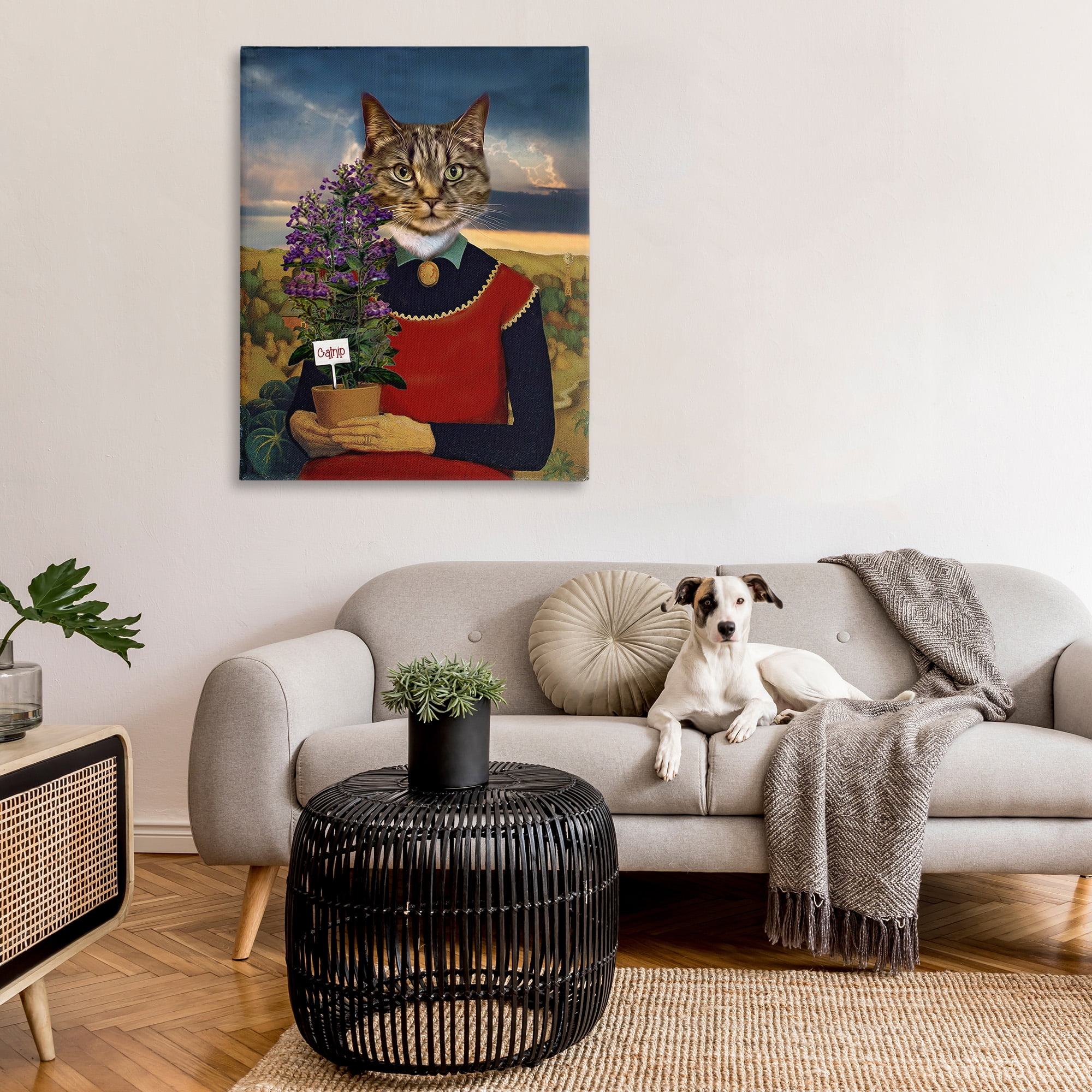 Stupell Industries Gardening Cat with Catnip Animals & Insects Painting Gallery Wrapped Canvas Art Print Wall Art, 36 x 48