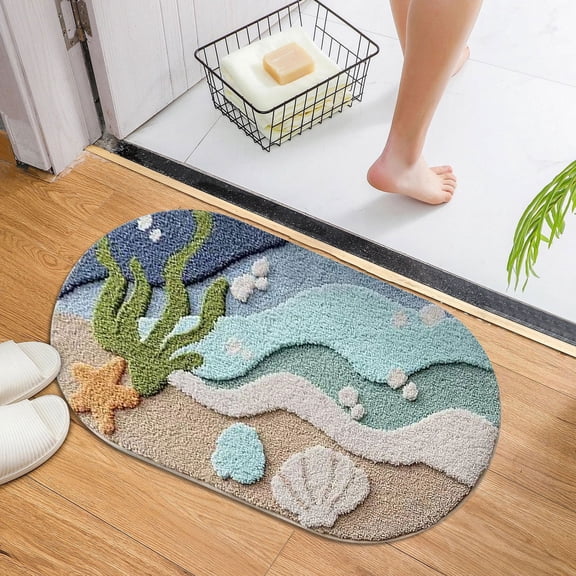 Zoowood Beach Bathroom Rugs Coastal Decor Soft Absorbent Bath Mat Non Slip Washable Entryway Rug Coffee 40x60cm