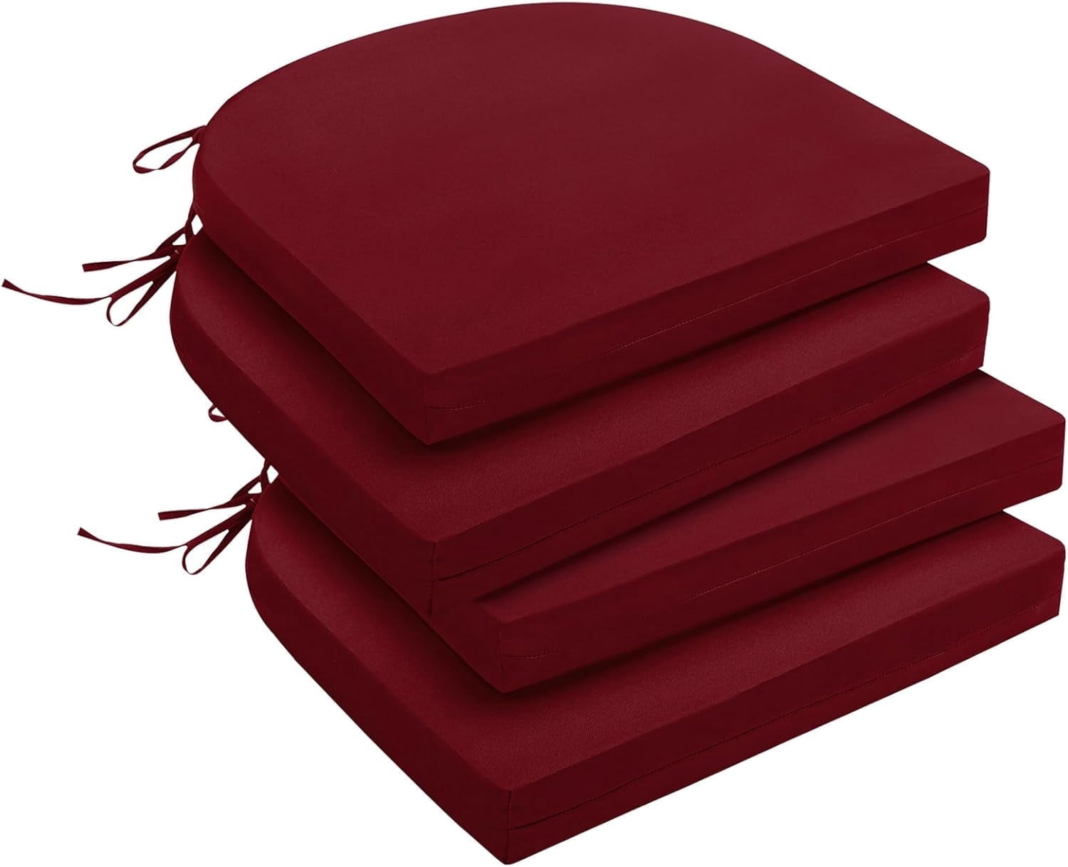 Panpaddle Outdoor Seat Pads Seat Cushions 4-Piece Solid Waterproof Patio Seat Chair Cushions 17"X16"X2" Rounded Square Patio Cushions, Wine Red, Set of 4