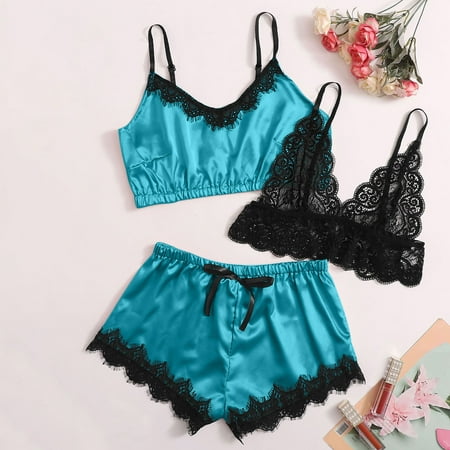 

Pajamas for Women Ahomtoey Women V-Neck Eyelash Lace Cute Stain Camisole Pajamas Bowknot Shorts Set Family Gifts Great Gift for Less on Clearence