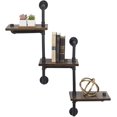 thumbnail image 1 of 3-Tier Wooden Wall Ladder Floating Rustic Shelf 35"x40" With Iron Black Pipe Hardware For Bedroom, Kitchen, Office, 1 of 5