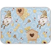 Honey Bee Dish Drying Mats Large Gnome for Kitchen Counter Decor 18x24 in, Summer Honeycomb Dish Draining Mat Dry Pad Bottle Dryer Rack Mat with Loop for Countertop Sink