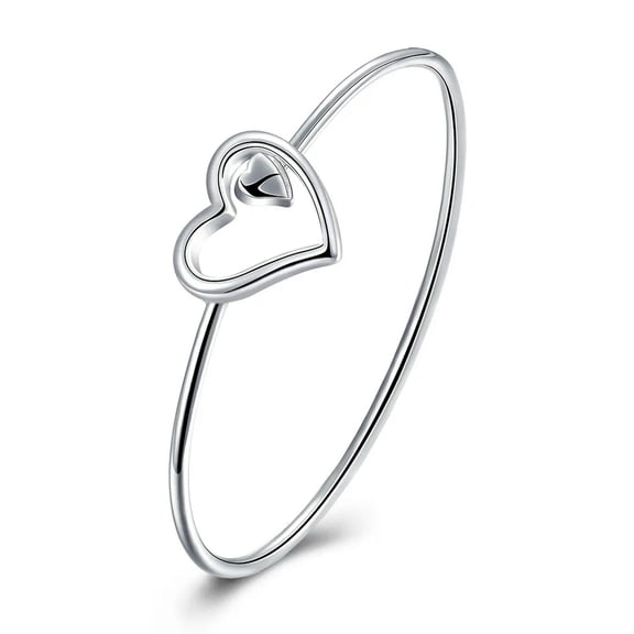 QQTDFG 925 Sterling Silver Charm Round Bangle Women's Fashion Heart Bracelet-default