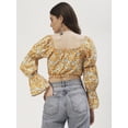 thumbnail image 2 of DressBerry Women's Printed Viscose Rayon Square Neck Ruffled Border Cropped Blouse Long Balloon Sleeves Casual&nbsp;Summer Wear Above Waist Length Regular Short Top, 2 of 7