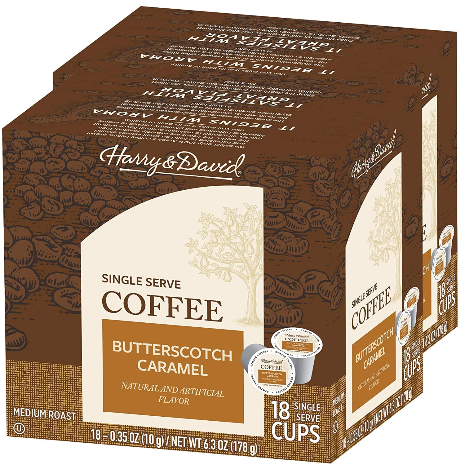 Harry & David Butterscotch Caramel, Medium Roast Keurig Coffee Pods, 36 Ct (2 Boxes of 18)