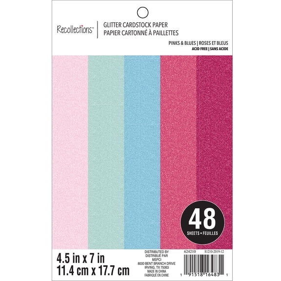 Recollections Pinks & Blues Glitter Cardstock Paper Pad, 4.5" x 7", 12 Pack