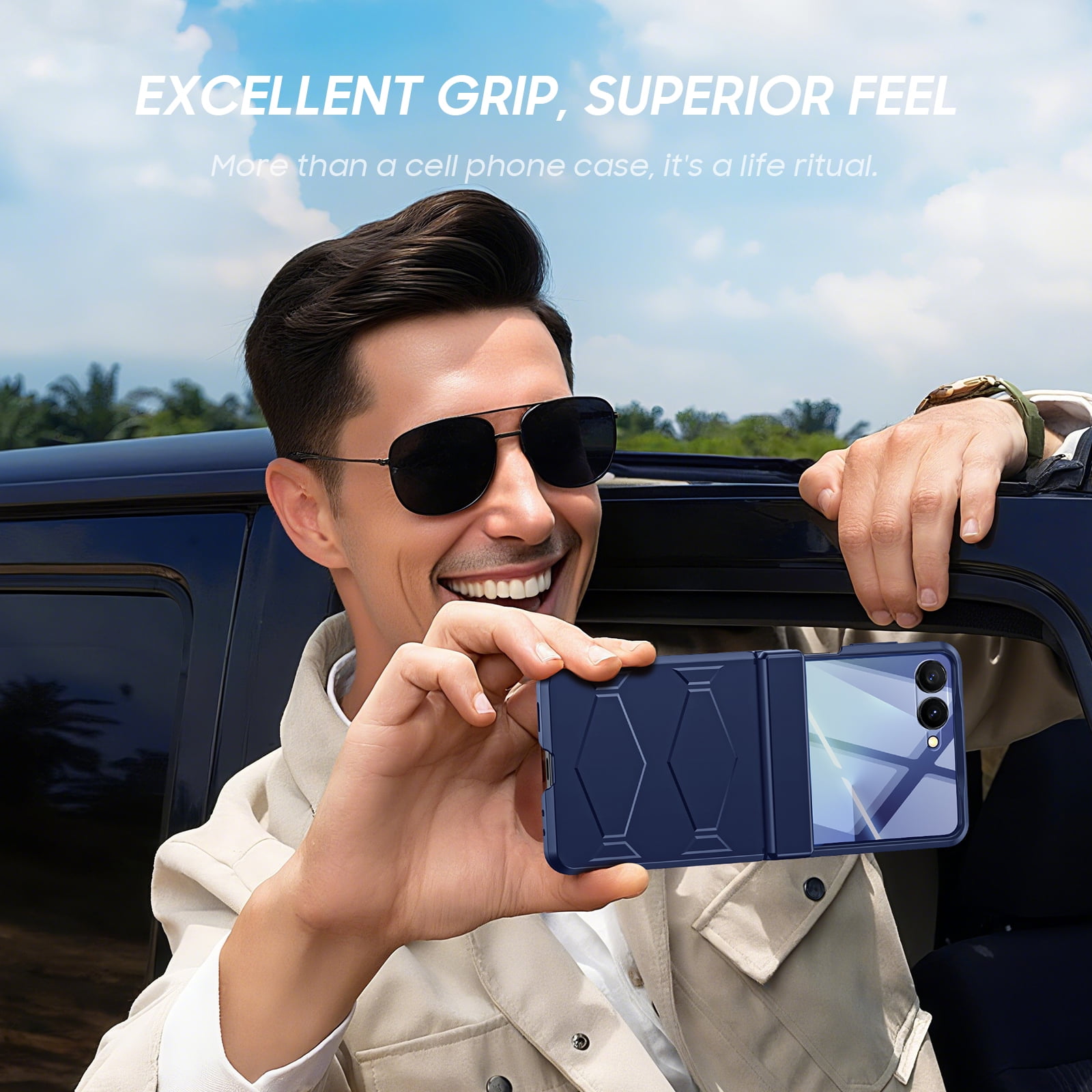 Oupeigar for Samsung Galaxy Z Flip 7 Armor Phone Case,With Hinge Protection,Screen Protector Shockproof Rugged Phone Cover Wireless Charging-Blue