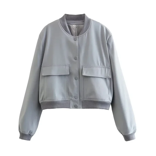 ASDS-Chaqueta Bomber con bolsillos para mujer, abrigos Vintage de manga larga con botón frontal, prendas de vestir exteriores informales, Tops elegantes
