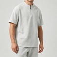 thumbnail image 4 of FRSASU Men's Quarter Zip Athletic Shirt Loose Fit Breathable Workout Top Casual Short Sleeve Performance Training Tee Gray, 4 of 5
