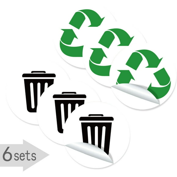 Recycle Sign Decals self Adhesive - Recycling Stickers 5 x 5 Inches Recycle and Trash Sticker for Trash can with Over Lamination- Recycle Labels