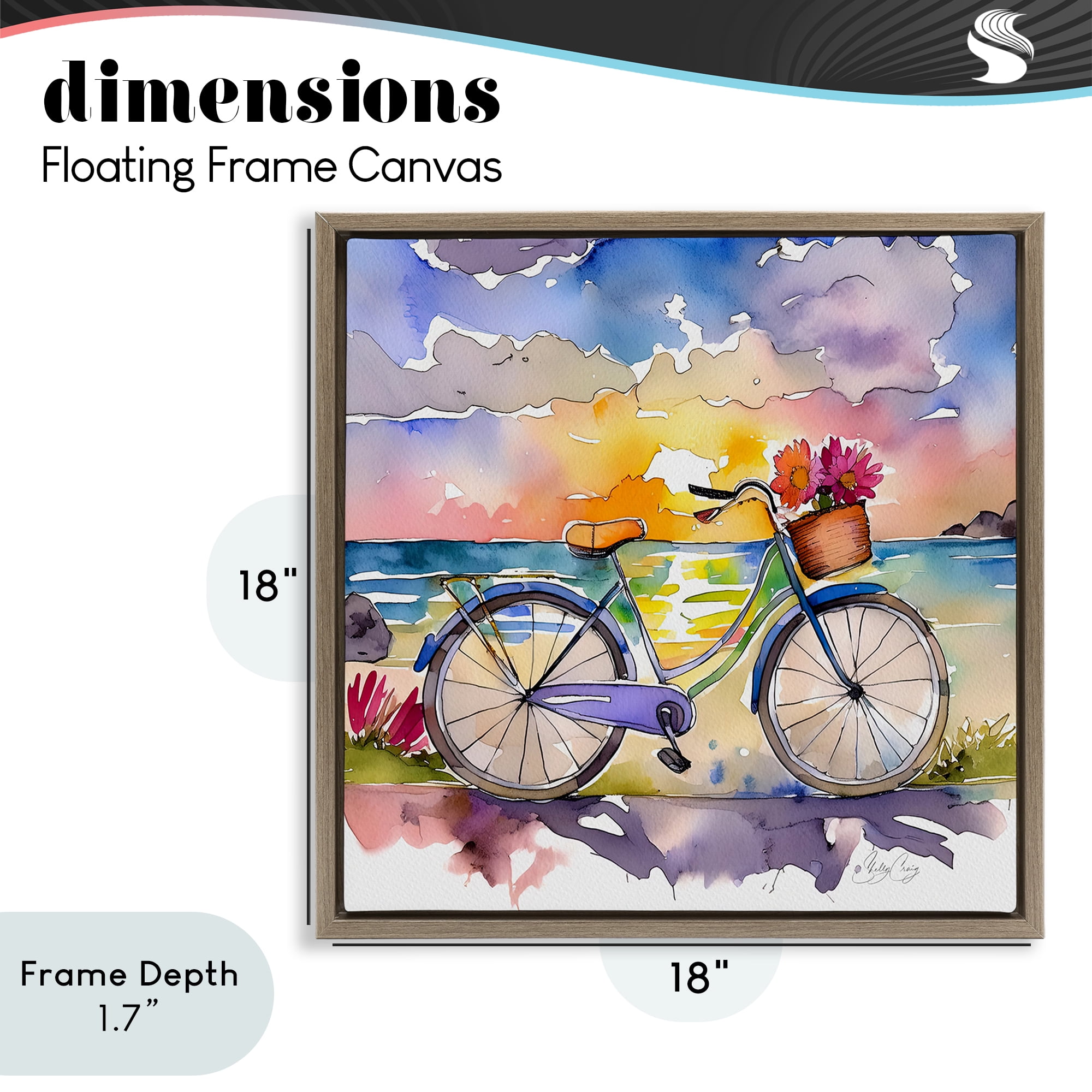 Stupell Industries Bicycle By The Seaside Brown Framed Floater Canvas Wall Art, design by Shelly Craig
