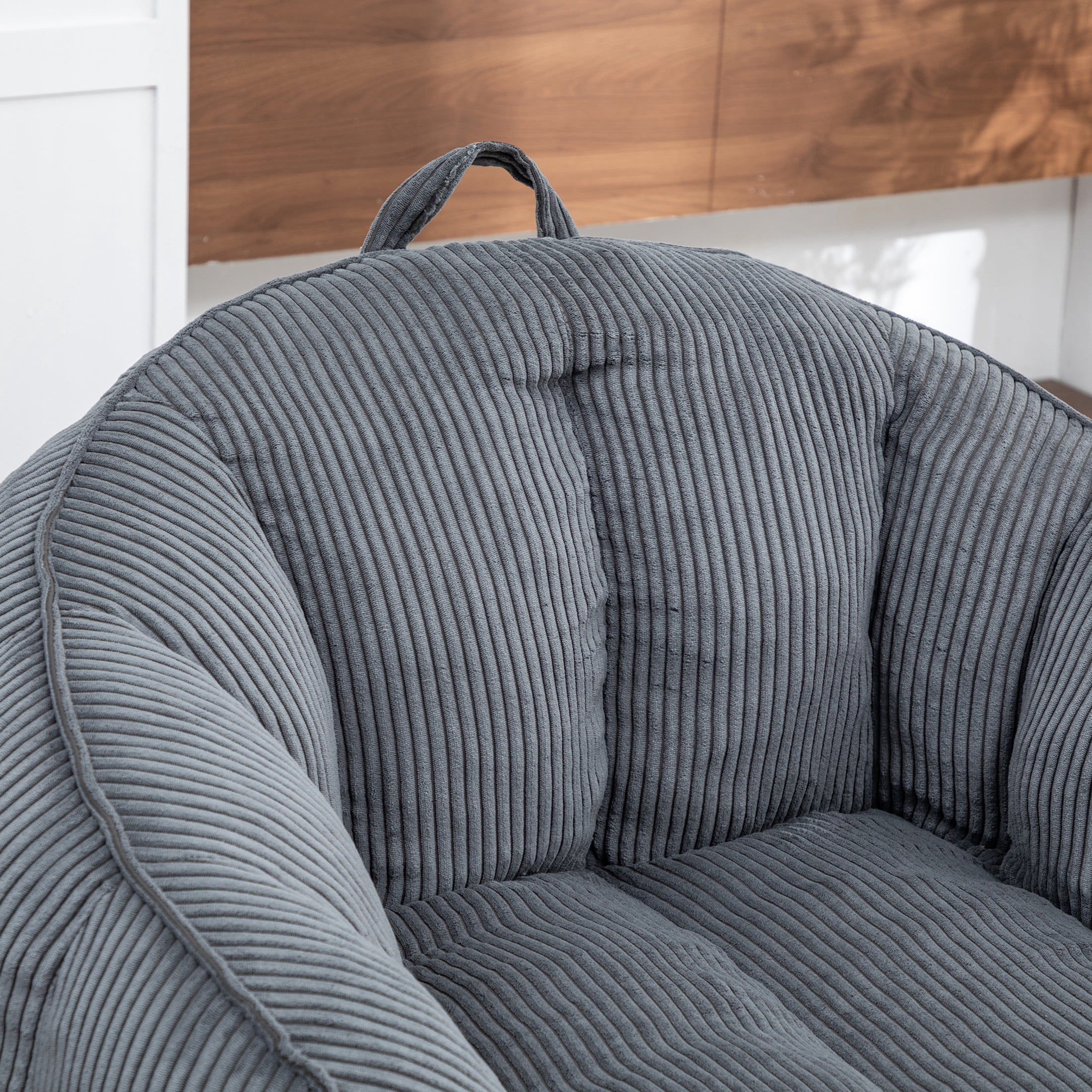 Noble House Revon Giant Corduroy Bean Bag Chair with Armrests, Cozy Memory Foam Lounge Couch for Living Room, Dark Gray