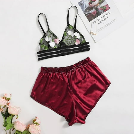 

PAXLYH Satin Silk Pajamas Women Nightdress Lingerie Embroidery Underwear Sleepwear Clothes