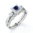 thumbnail image 3 of JeenMata Trilogy 1.5 TCW Princess Cut Lab Created Blue Sapphire and Moissanite Square-Shaped Halo Wedding Ring Set, 3 of 6