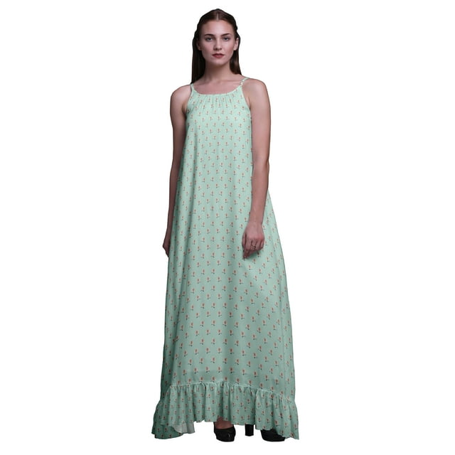 Bimba Nuisette Imprimée Floral Rose Pastel Menthe2 pour Femmes Robe Maxi à Bretelles Spaghetti Vêtements de Nuit TG