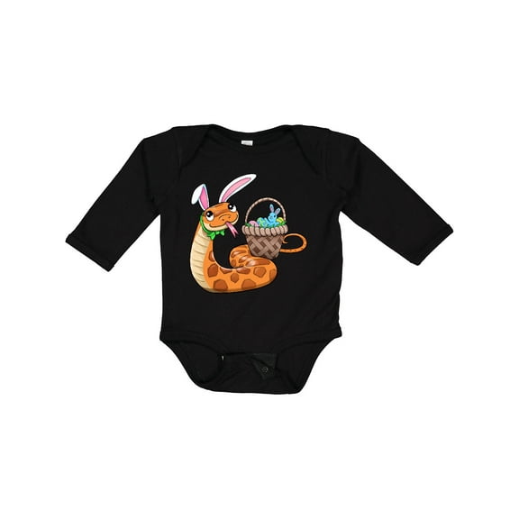 Inktastic Easter Cute Snake with Basket and Bunny Ears Boys or Girls Long Sleeve Baby Bodysuit