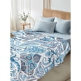 thumbnail image 5 of Twin Flat Sheet 66"x96", Blue Paisley Soft Lightweight Bedding Flat Sheets Only, Ethnic Abstract Art Vintage Brushed Microfiber Top Bed Sheet, Breathable StainResistant Bedsheets, 5 of 9