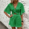 thumbnail image 2 of vigerkar Women's 2 Piece Summer Outfits Twist Front Short Flutter Sleeve Crop Top and Shorts Set Green, M, 2 of 5