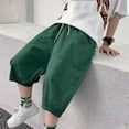 thumbnail image 3 of Boys Harem Capris Baggy Wide Leg Capri Pants Loose Casual Cotton Comfy Crop Trousers Drawstring Waist 4 Years, Army Green, 3 of 7