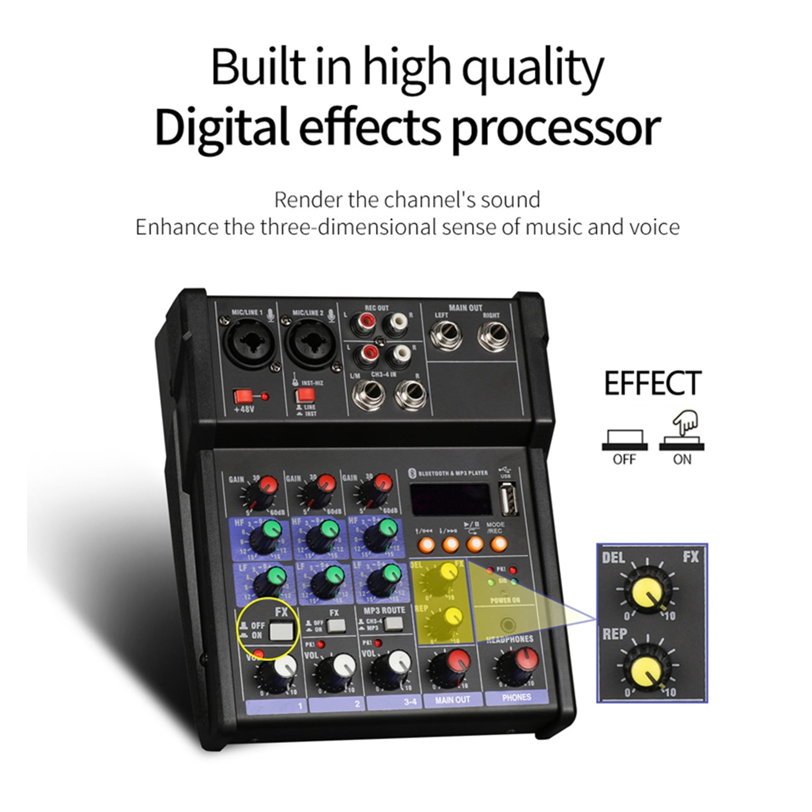 Audio DJ Mixer 4 Channels Console Wireless Microphone Sound Recording Table Professional Audio Mixing Console ,Easy to Operate