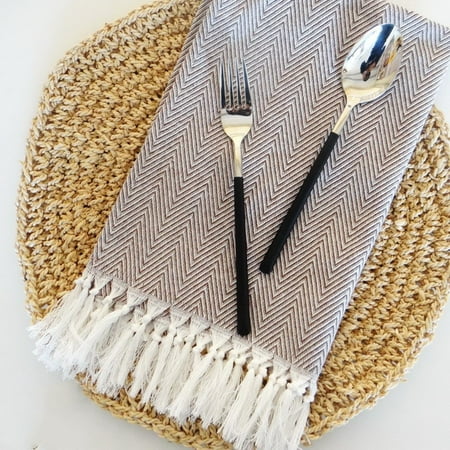 

Livesture Cotton wavy fringe fabric napkin tea towel Brown