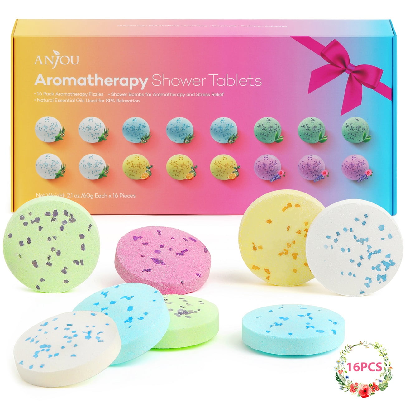 Anjou Shower Steamers,16Piece Tablets Aromatherapy with Pure Essential