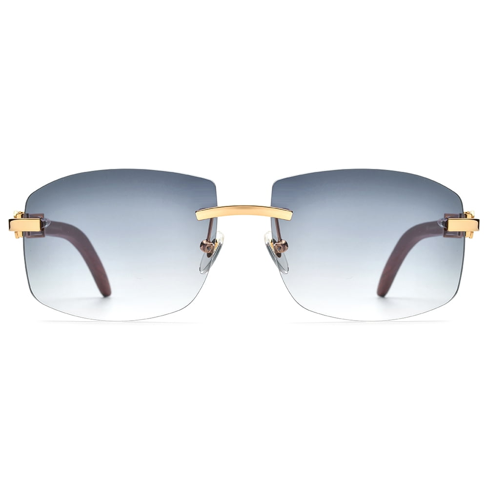 HEPIDEM Wood  Sunglasses for Men Rimless Square Wood Sun Glasses (50259 Wood Gray)