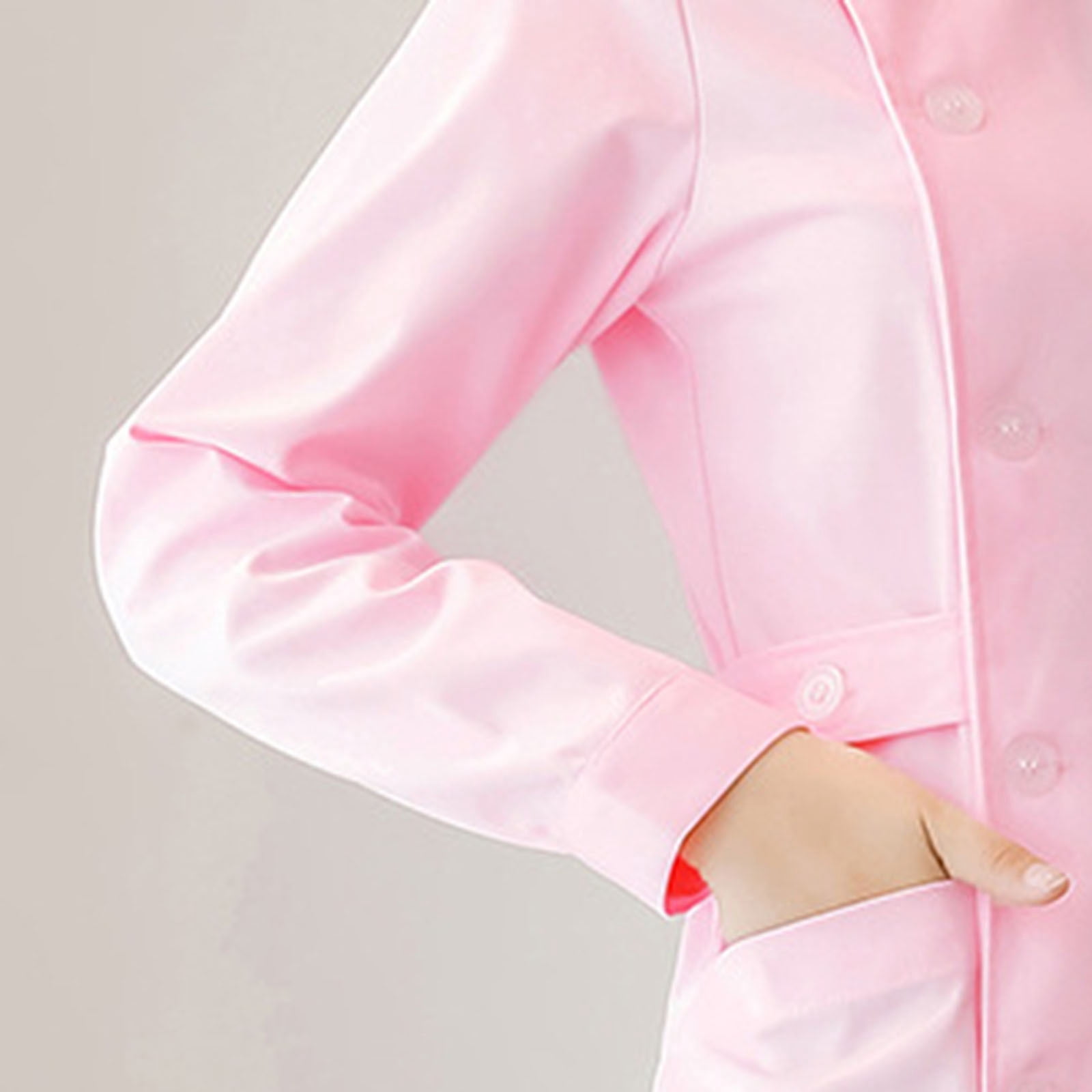 WULMLEO Nurse Scrubs Dress for Women Formal Lapel Neck Long Sleeve Button Down Work Dress Comfy Nursing Uniform Pink L