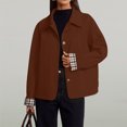 thumbnail image 3 of Dweltoz Womens Lightweight Cropped Trench Jacket Lapel Collar Button Down Barn Coat Plaid Lining Casual Short Outerwear Spring Fall Work Travel Windbreaker Coat,Brown L, 3 of 5
