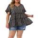 thumbnail image 1 of Blusa de mujer de talla grande Agnes Orinda, estilo bohemio, con flores, escote en V, mangas con volantes, blusas tipo babydoll en capas, 3X, negro y púrpura, 1 of 6