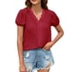 thumbnail image 1 of Gibobby Playera Corte clásico para MujerTop mujer manga corta con cuello en V color sólido con personalidad Diseño simple y exquisito informal(Rojo,XL), 1 of 3