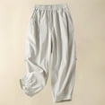thumbnail image 2 of fartey Cotton Linen Capri Pants for Women with Pockets Elastic High Waist Harem Pants Baggy Solid Color Breathable Lounge Trousers, 2 of 6