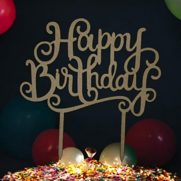 Charmed Happy Birthday Glittered Cake Topper; Silver