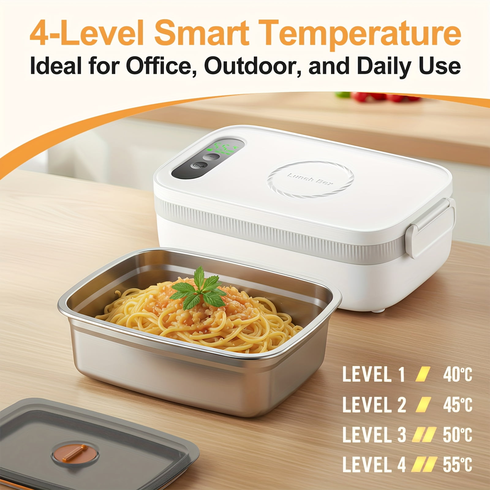 Cordless Electric Lunch Box, Battery-powered Heating Lunch Box, Food Heating 33.81oz Adjustable Heating Time, Equipped With Tableware And Insulating Bag, Suitable For Trucks, Camping, And Offices
