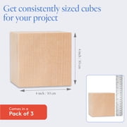 4 Large Wood Cubes, Pack of 3 Square Wood Block for DIY, Wooden Blocks for Crafts and Decor, by Woodpeckers