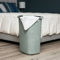 thumbnail image 2 of Mind Reader 60L Slim Laundry Hamper, Clothes Basket, Lid, Wicker Design, Plastic, Mint, 2 of 7