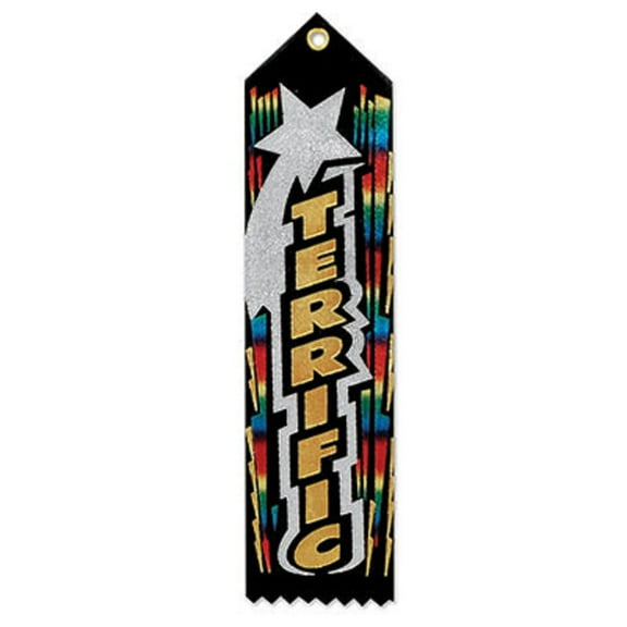 Pack of 6 Black "Terrific Award" School Award Ribbon Bookmarks 8"
