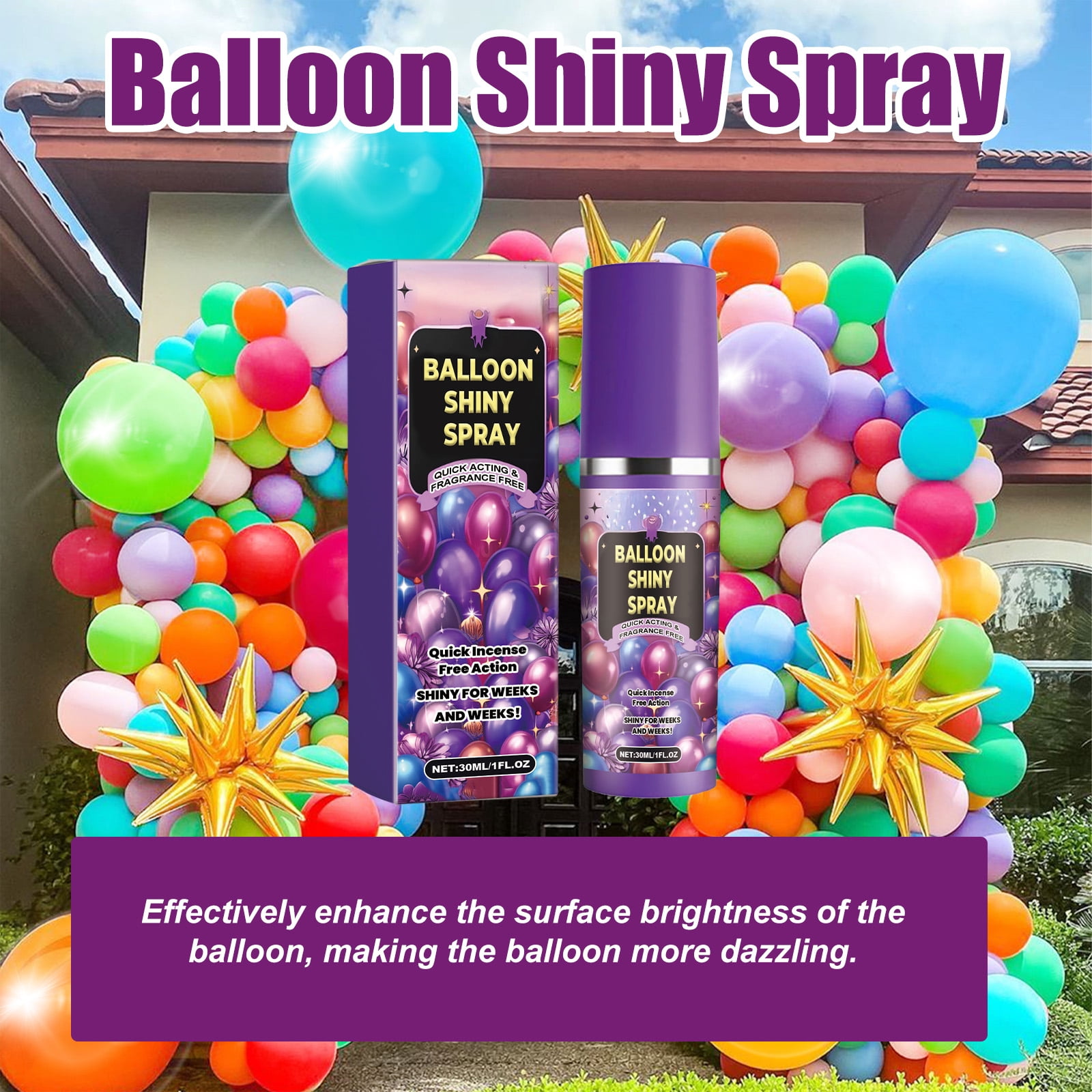 Alvantor Balloon Shine Spray for Latex, High Gloss Anti-Oxidation Lasting Shine, Party Decorations, 1fl.oz