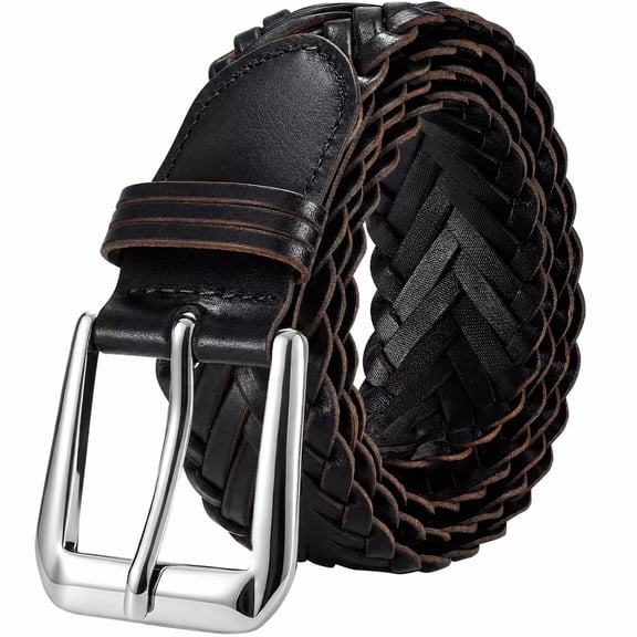 JASGOOD Men's Braided Leather Belt Casual Woven Belt for Daily Work Jeans Pants 1.4" Width