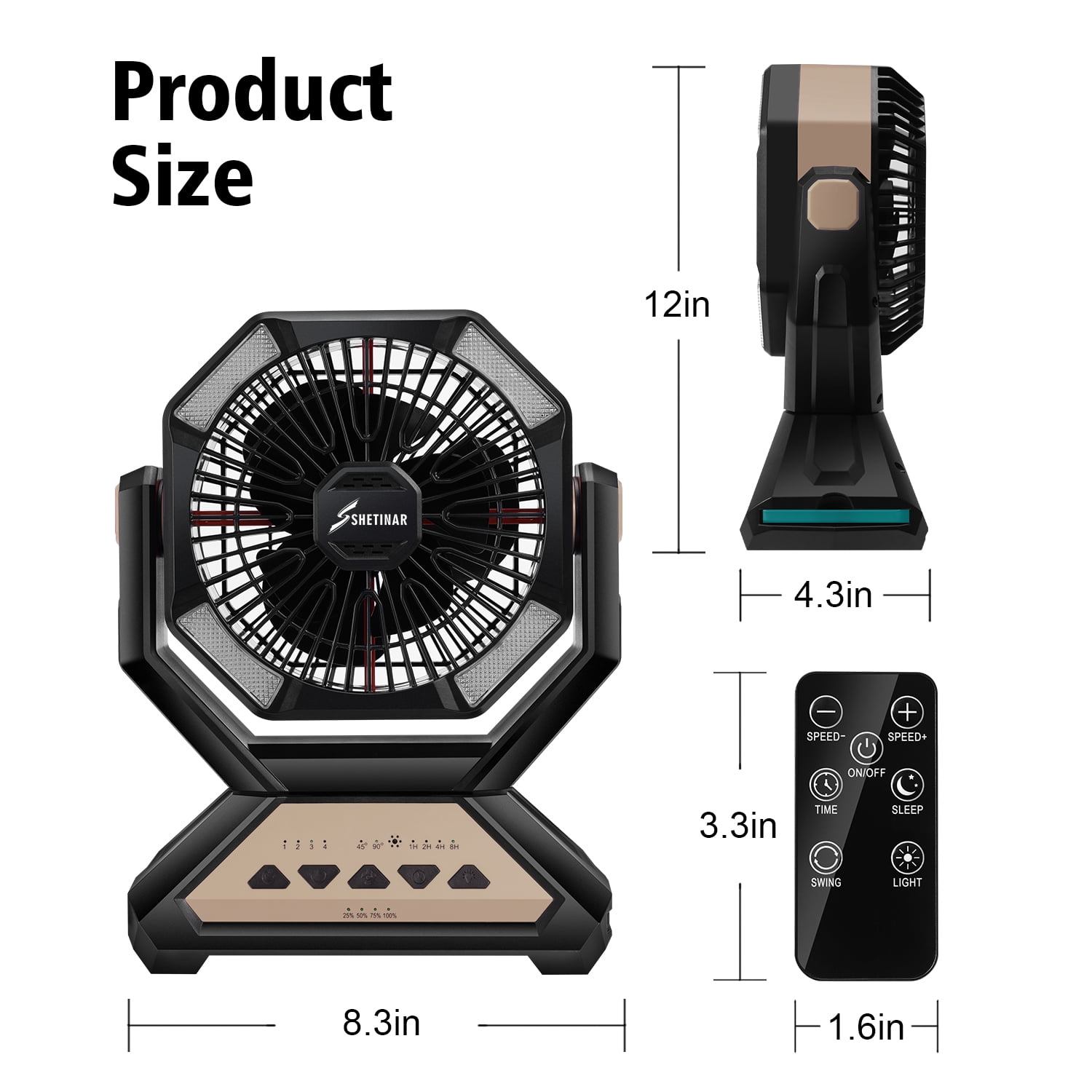 SHETINAR 20000mAh Rechargeable FanBattery Powered Fan 4-Speed Tabletop Fan with Charging, Hooks, Timer, Portable Fan for Office,Bedroom,Outdoor,Power Outage,Hurricane,Travel.Khaki