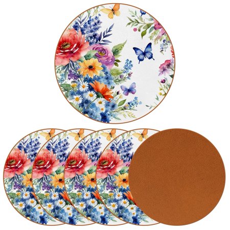 

YZUOUZY Coasters Table Decor 6 Pieces Round Cool Coasters Beige Pink Flowers