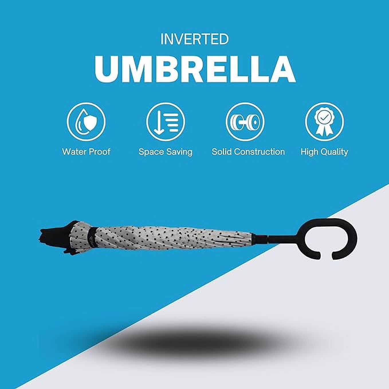 Cheery Inverted Umbrella - Upside Down Reverse Umbrella for Rain and Sun Protection - Windproof Inside Out Car, Outdoor, Beach Accessory - Camping, Cruise, Vacation Essential Gear (Polka Dots)