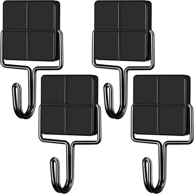 HLONK Rustproof Magnetic Hooks Stainless Steel Black 4 Pieces